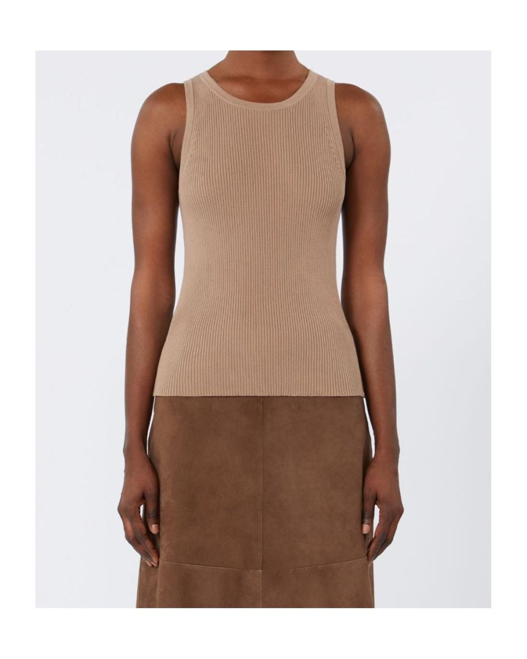 Max Mara Brown Rib-Knit Cotton Top