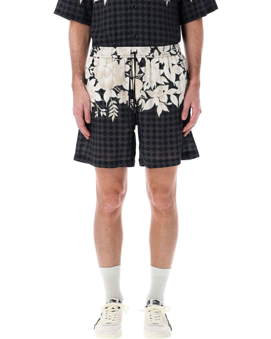 Amiri Black Floral Print Shorts for men