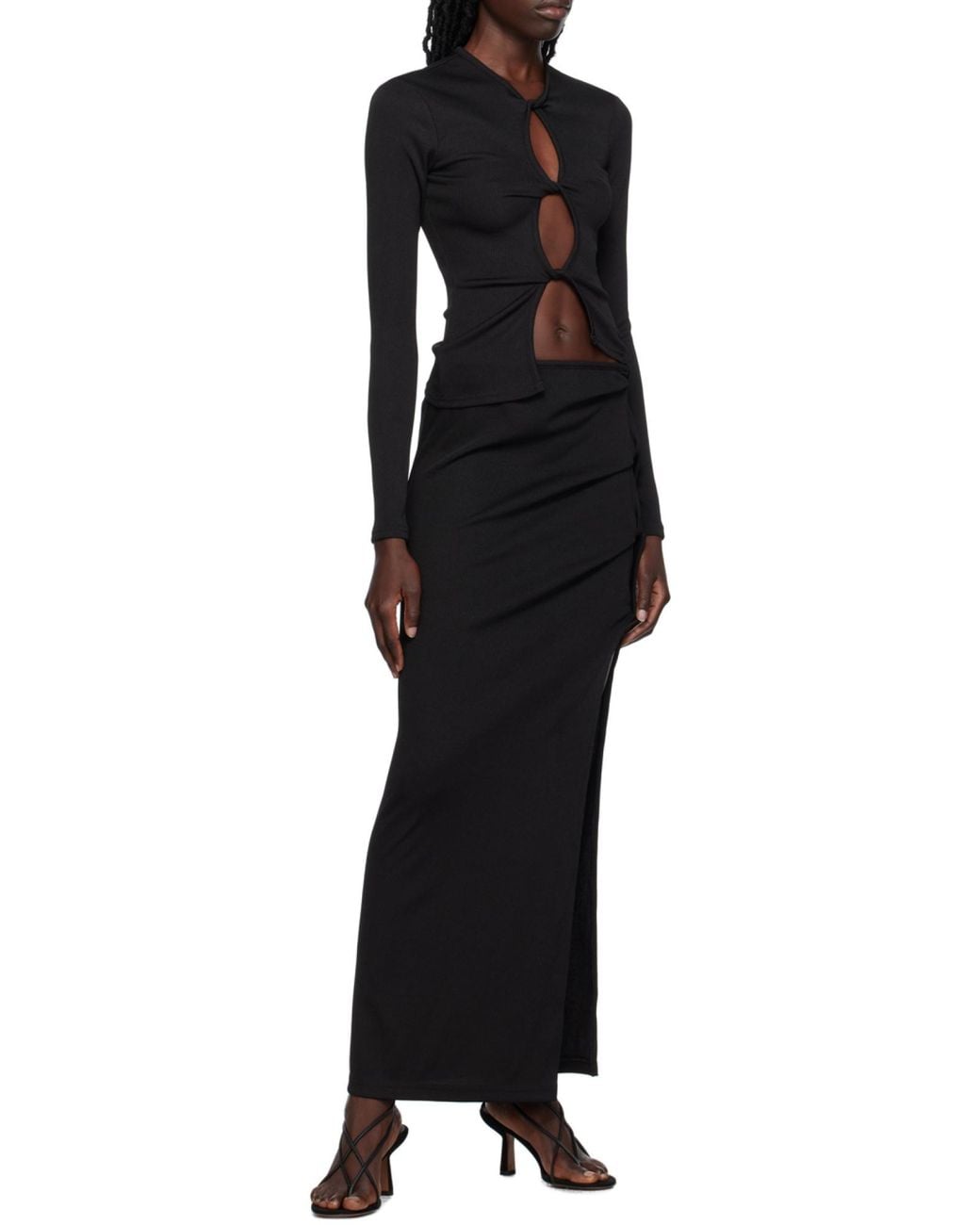 Christopher Esber Black Open Twist Ribbed-Knit Maxi Skirt