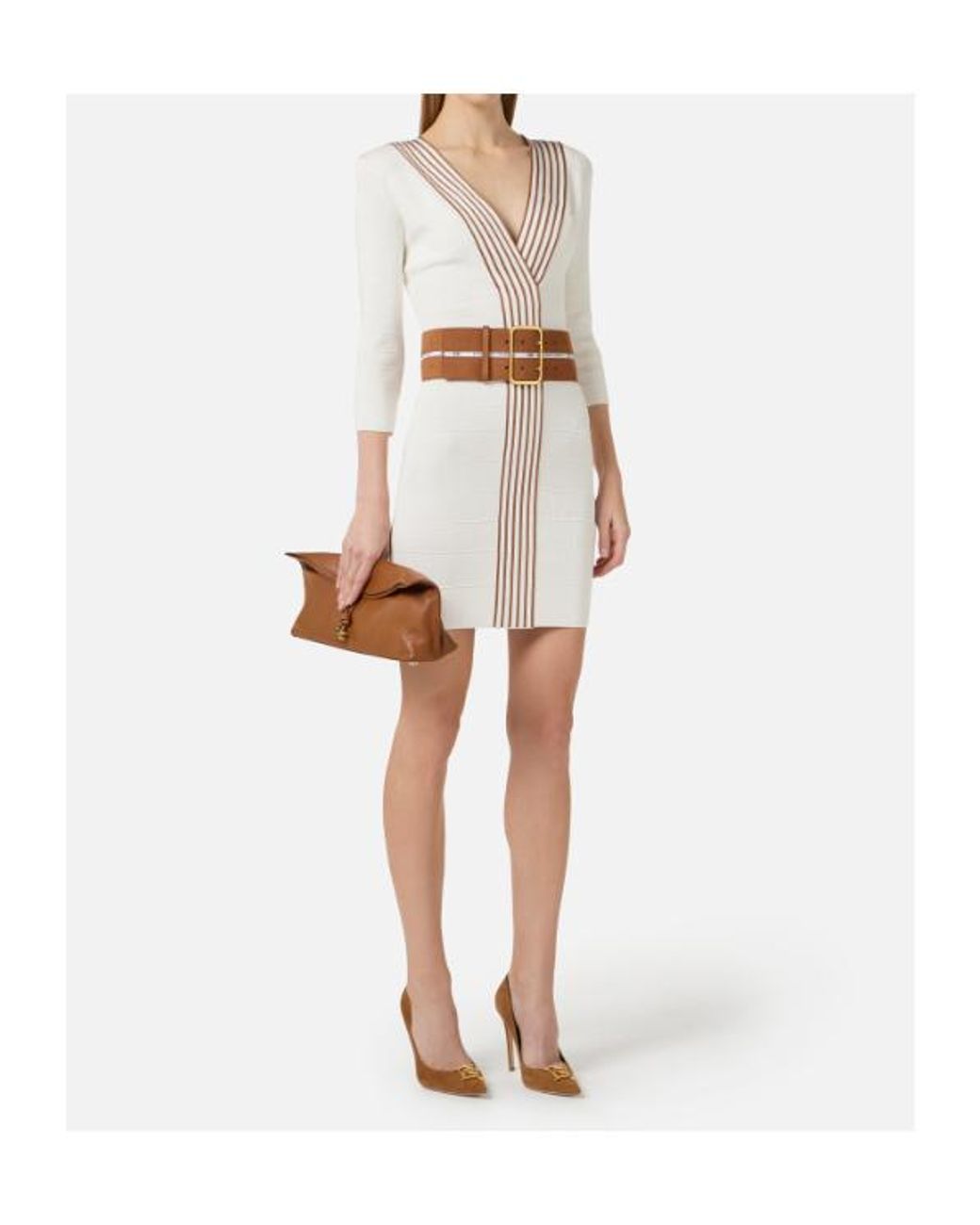 Elisabetta Franchi White Striped Bands Knit Dress