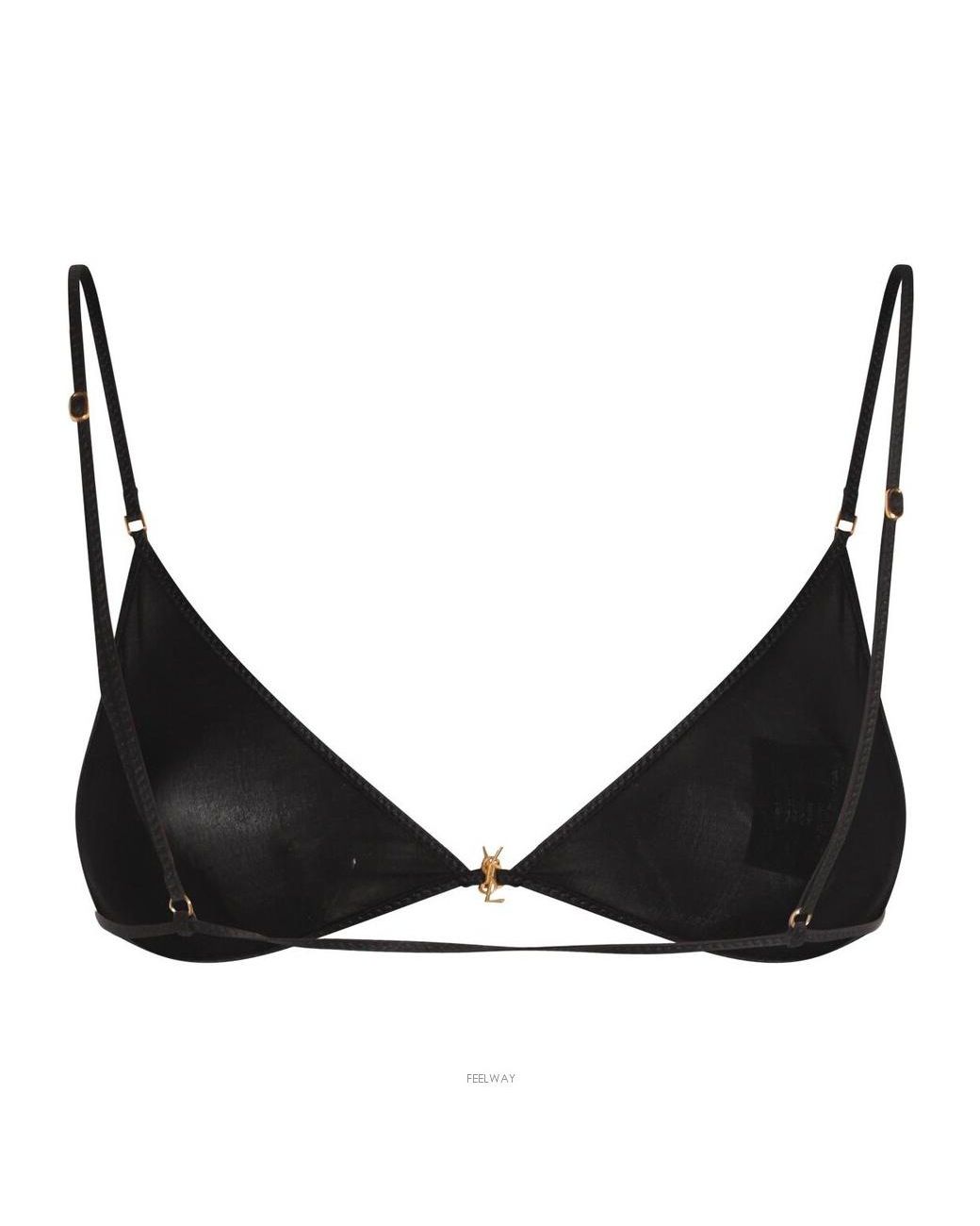 Saint Laurent Black Cassandre Triangle Bra