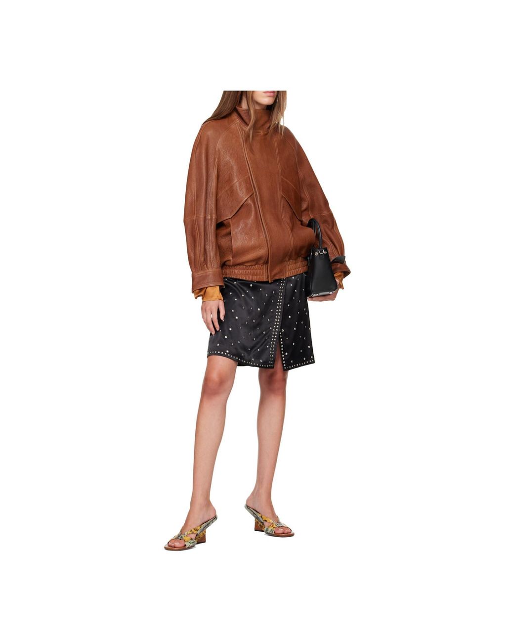 Nour Hammour Brown Ariste Oversized Paneled Leather Jacket