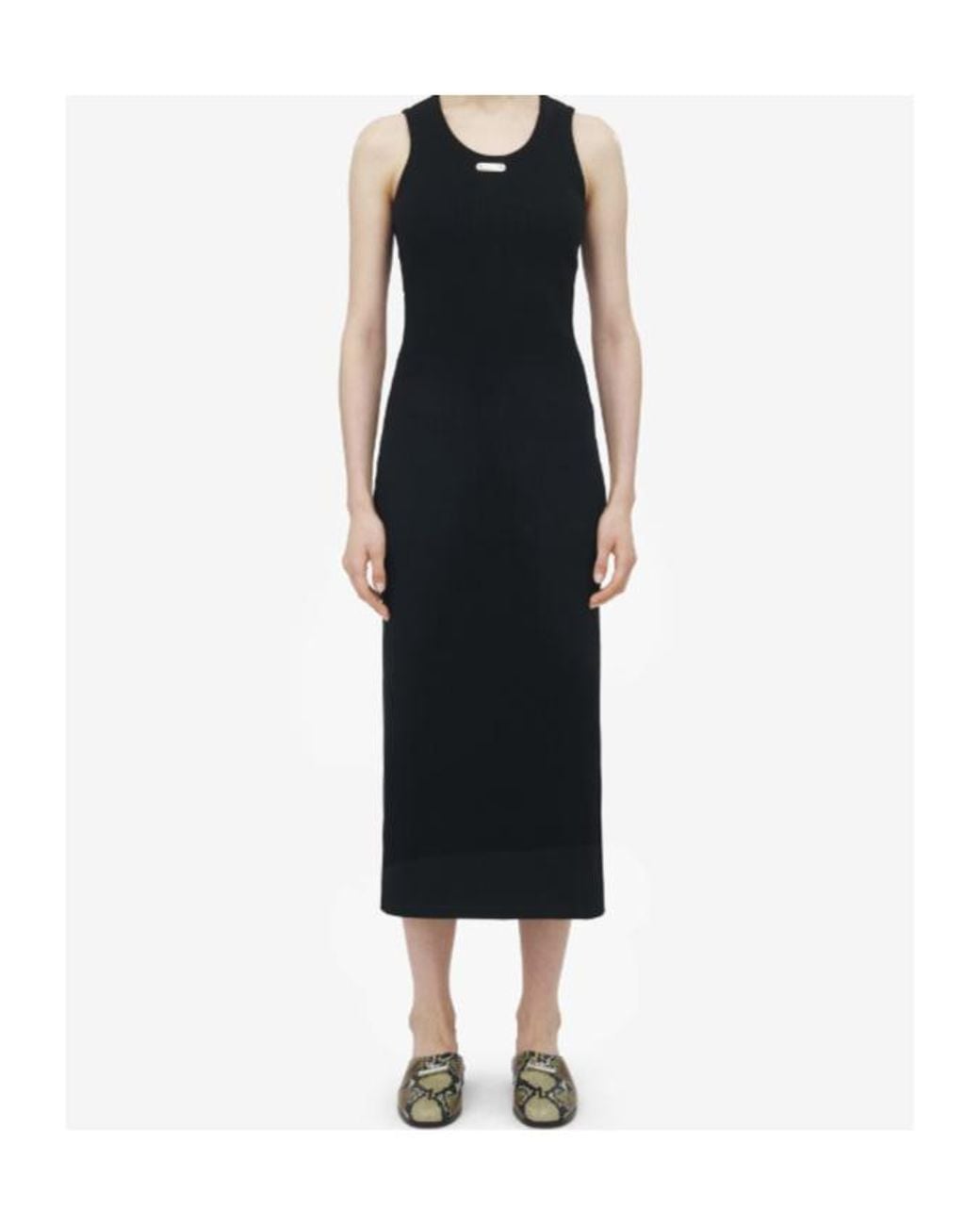 McQueen Black Cotton Logo-Plaque Midi Dress