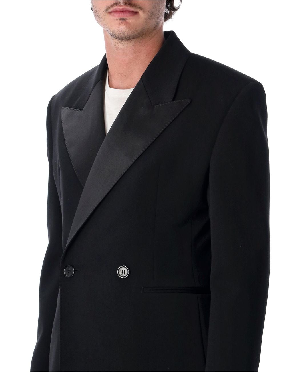 Saint Laurent Black Double-Breasted Long-Sleeved Jacket for men