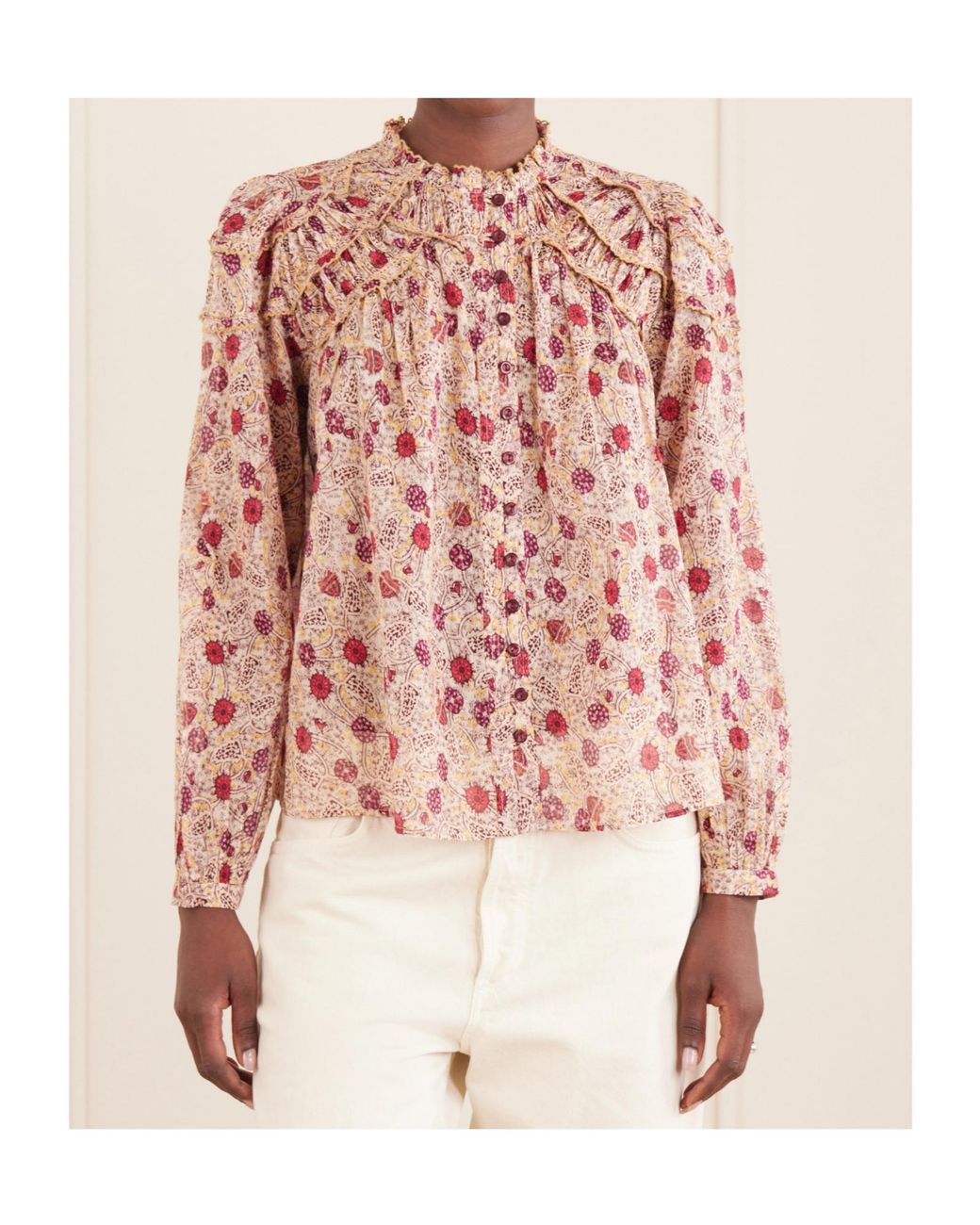 Isabel Marant Pink Ruffled Printed Cotton Blouse