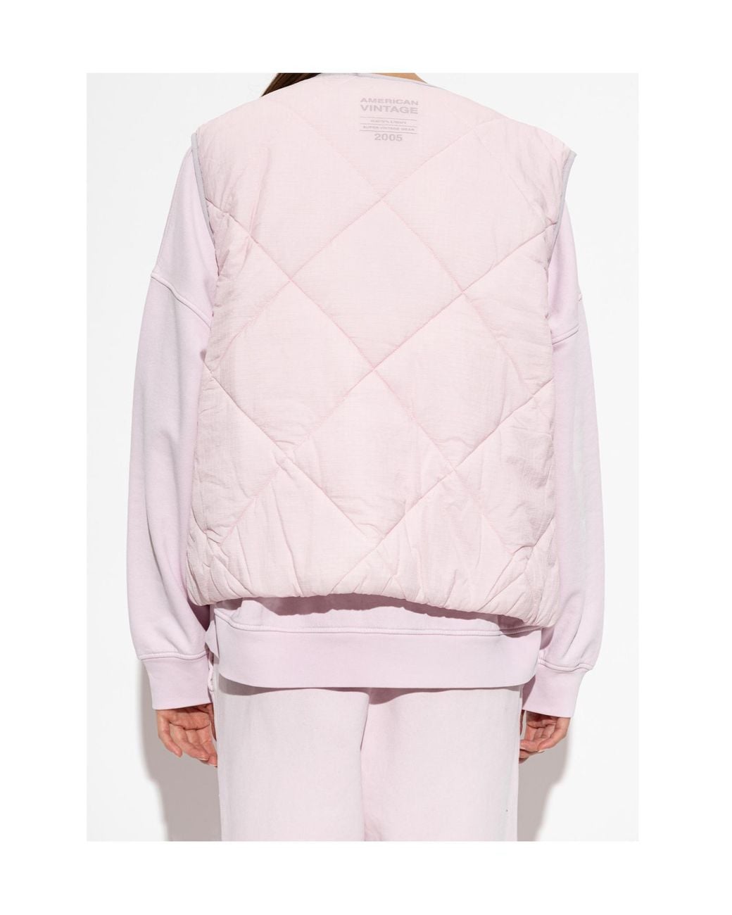 American Vintage Pink Quilted Snap-Front Vest Jacket