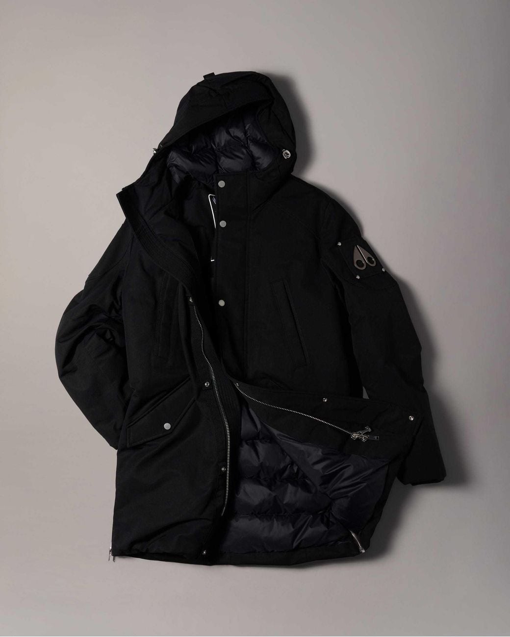 Moose Knuckles Black Stirling Hooded Parka Coat for men