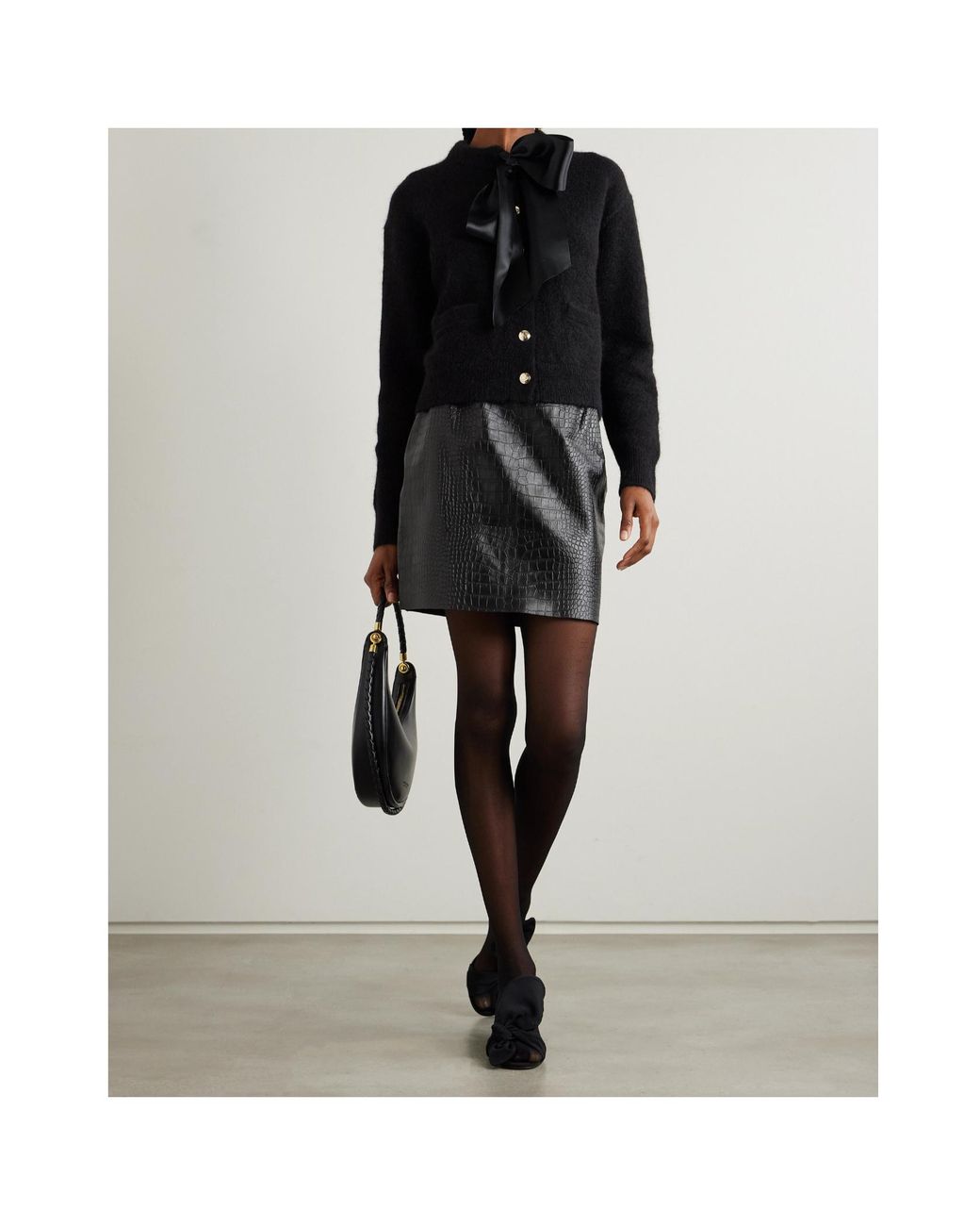 Anine Bing Black Rhodes Bow Detailed Cardigan