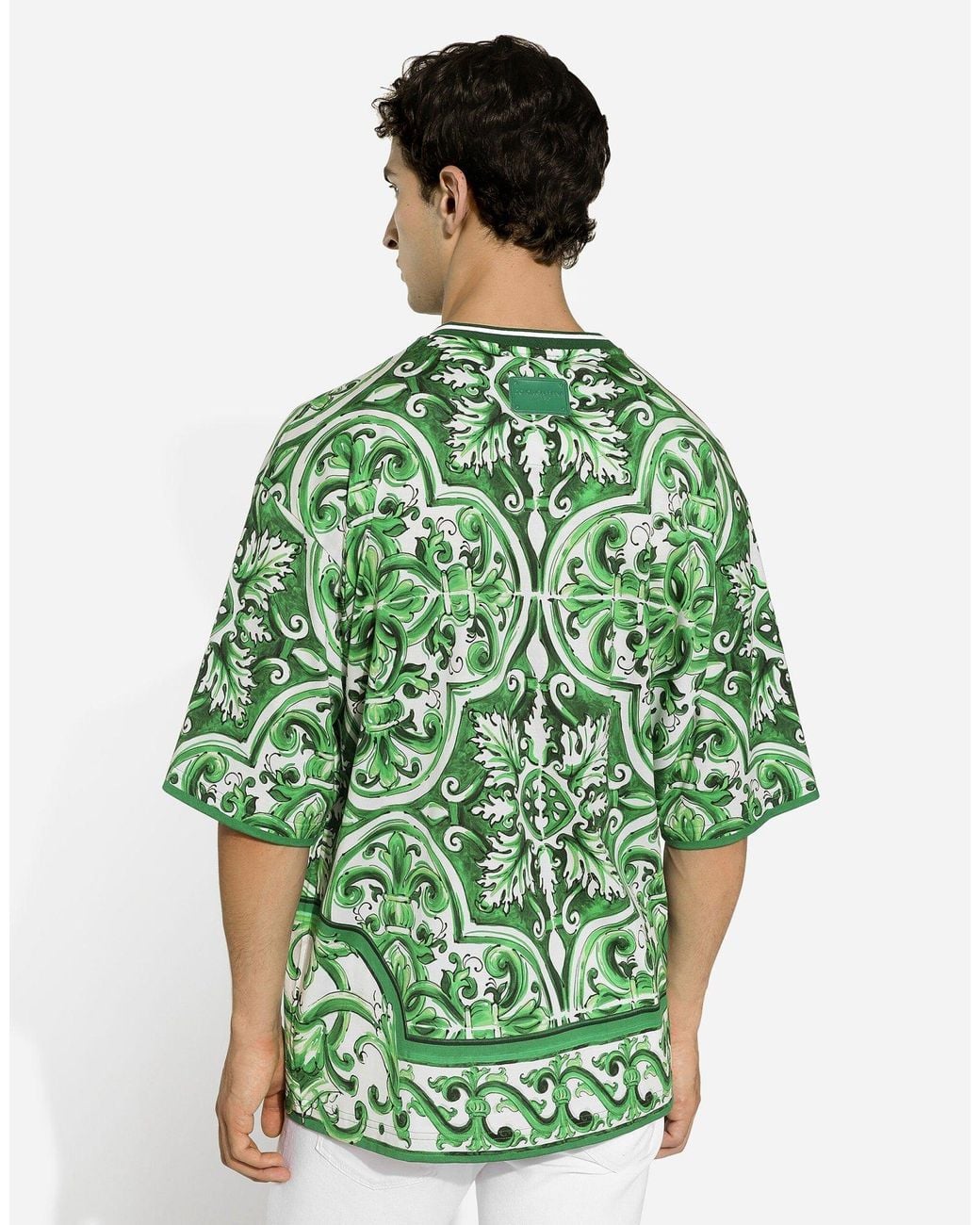 Dolce & Gabbana Green Majolica Printed Crewneck T-Shirt for men