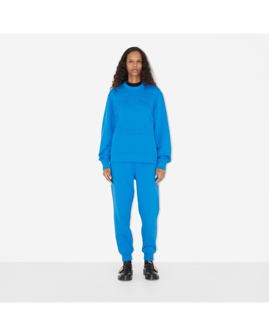 Burberry Blue Embroidered-Letter Motif Cotton Track Pants