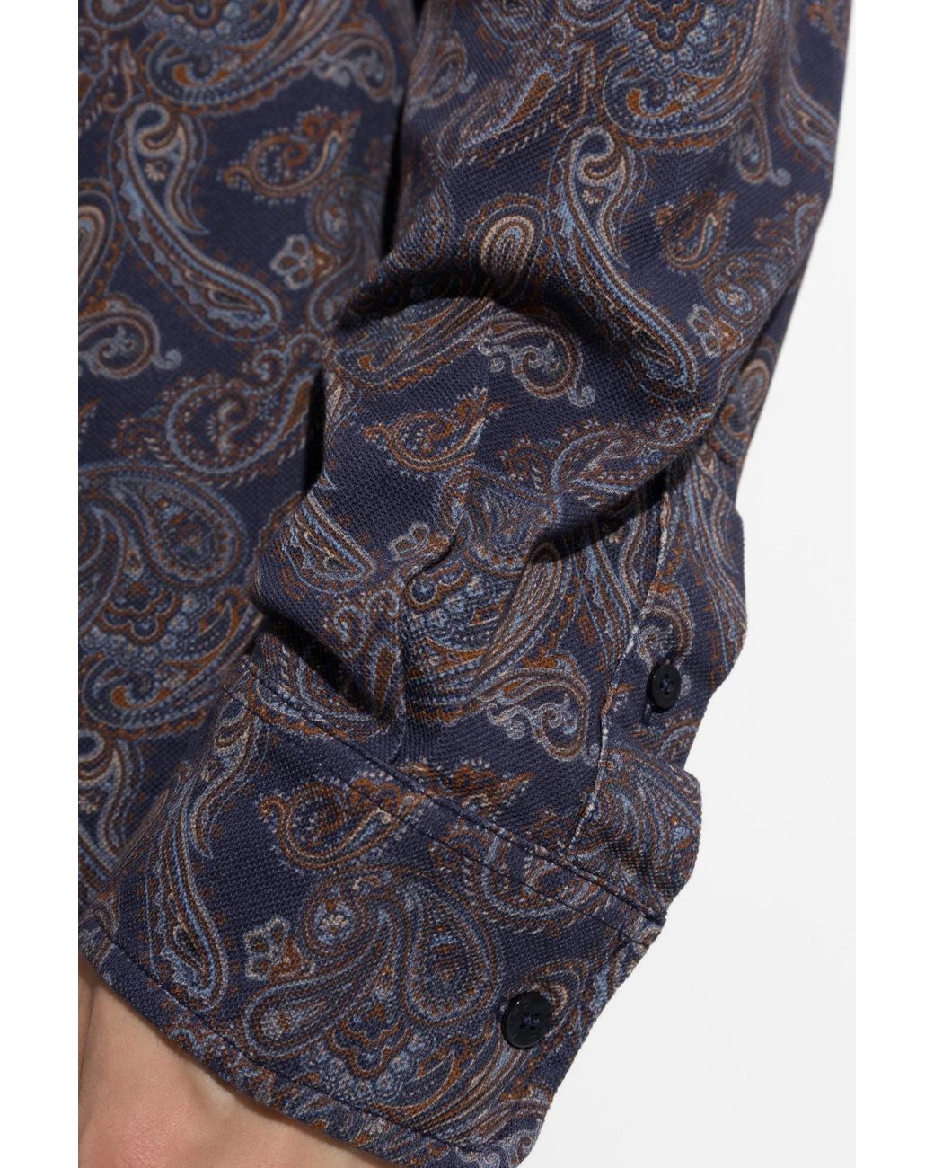 Etro Blue Paisley Long-Sleeve Polo Shirt for men