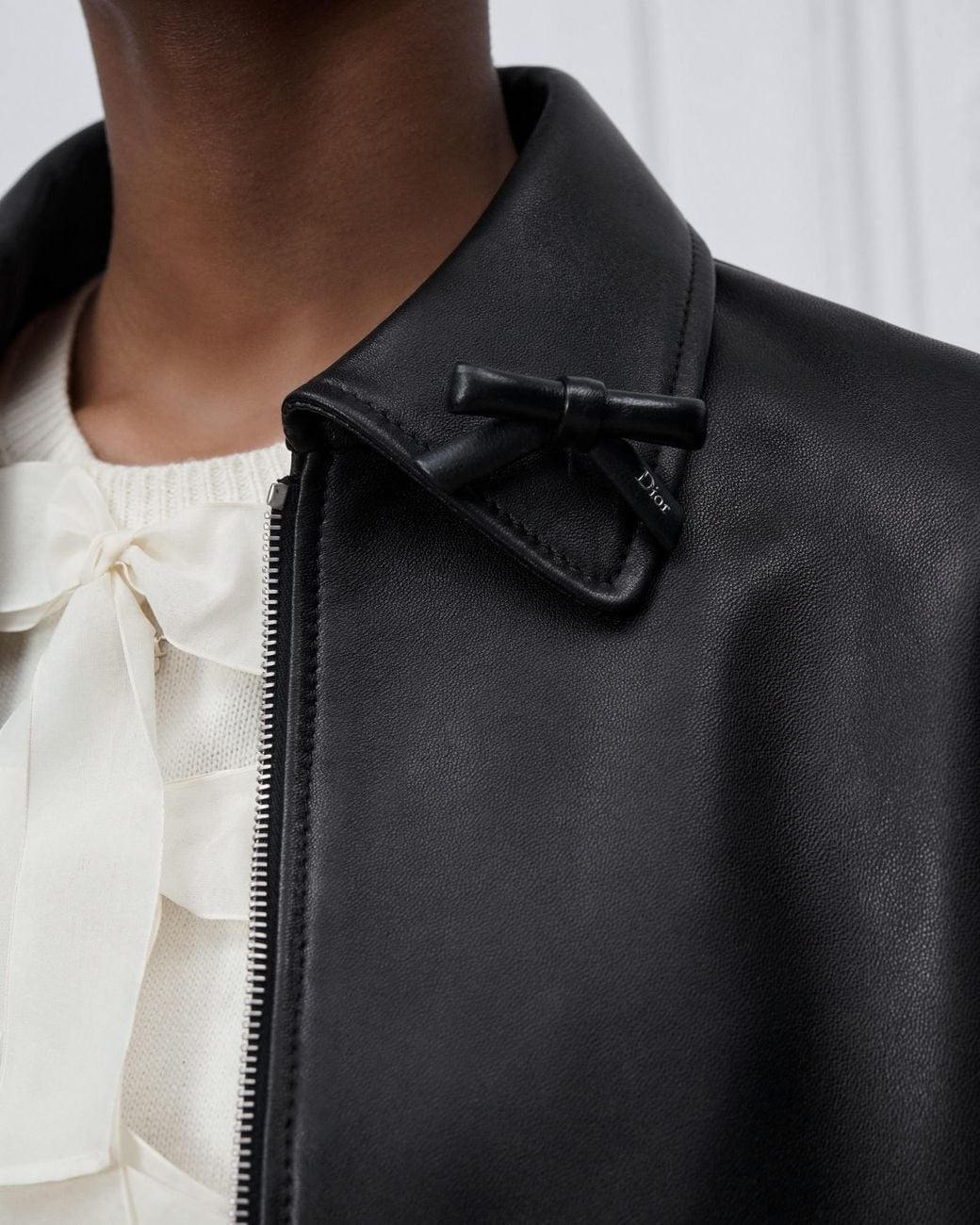 Dior Gray Long-Sleeved Leather Jacket