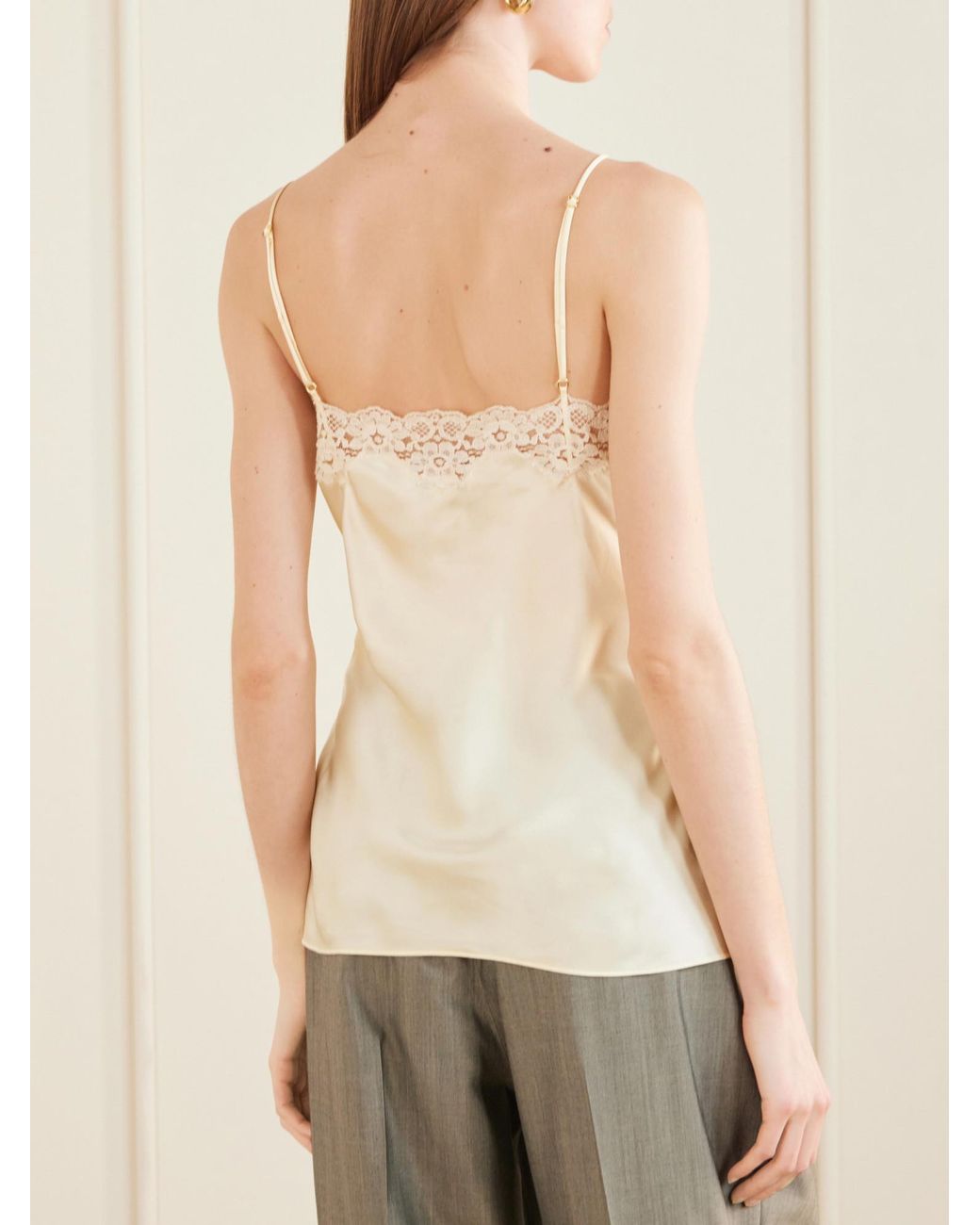 Stella McCartney White Lace-Trimmed Silk-Satin Top