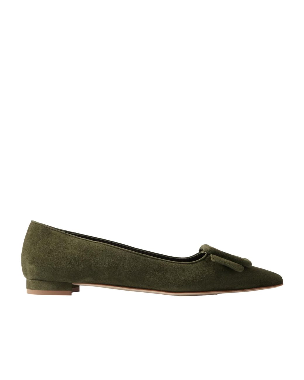 Manolo Blahnik Green Maysale Buckle Suede Pointed-Toe Flats
