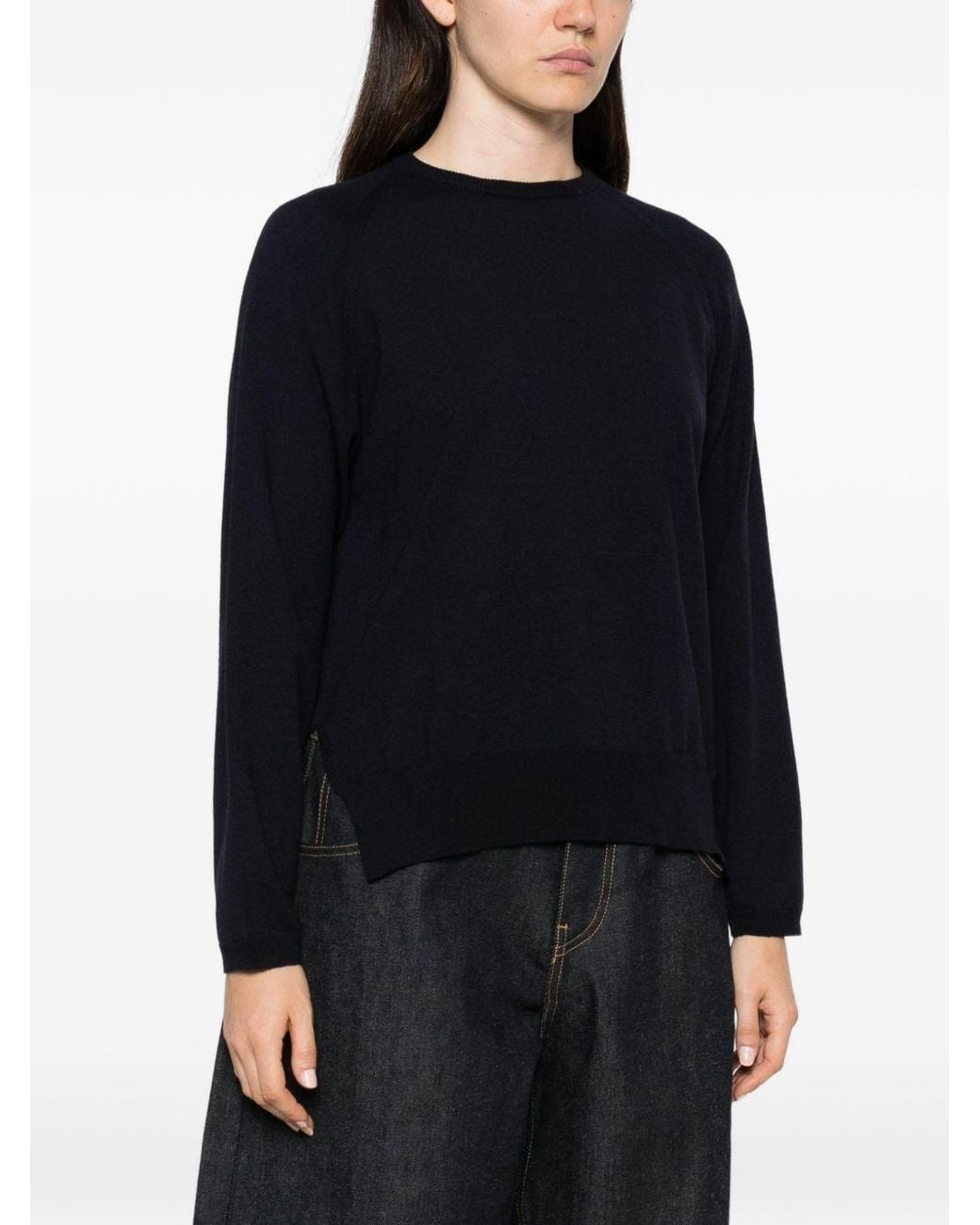 Baserange Black Raglan-Sleeve Side-Slit Sweater