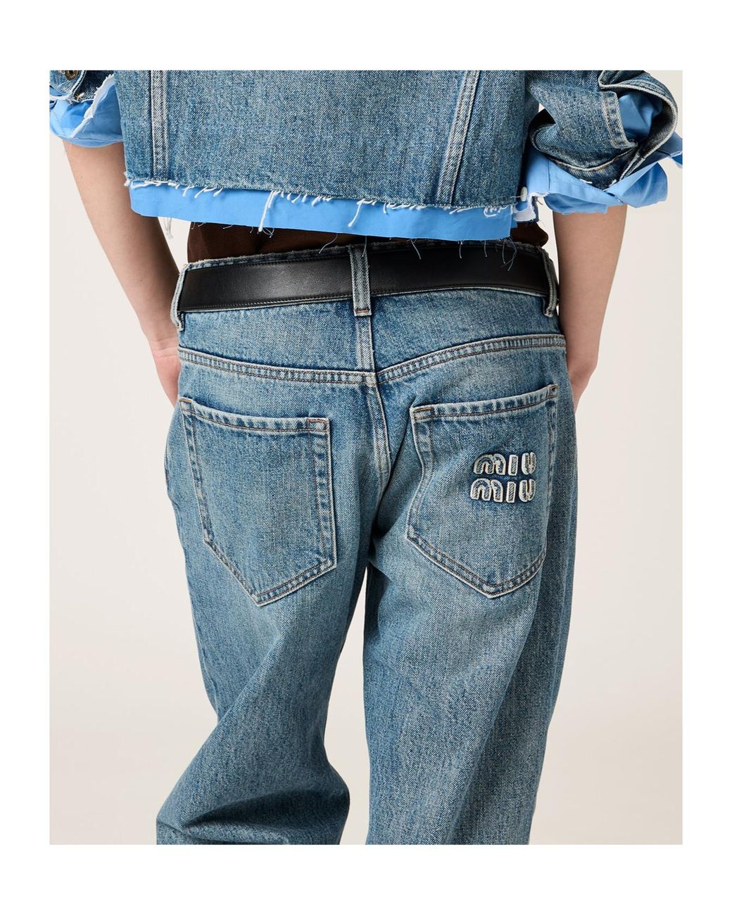 Miu Miu Blue Logo-Embroidered Straight-Leg Jeans