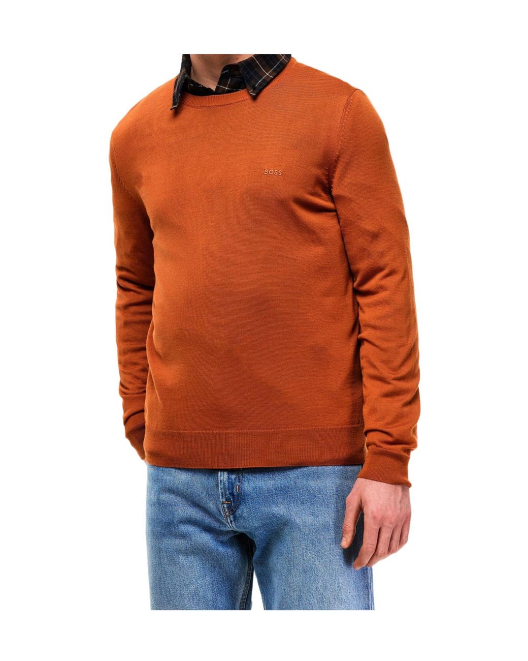 Boss Brown Crew Neck Long-Sleeve Knit Sweater for men
