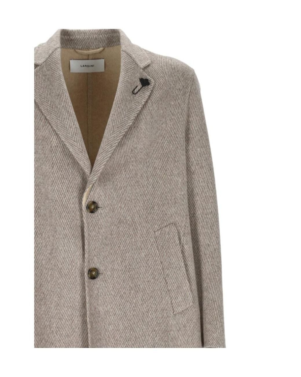 Lardini Gray Herringbone Logo Plaque Coat for men