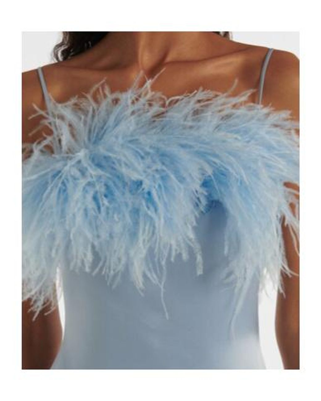 David Koma Blue Feather-Trimmed Satin Cocktail Dress