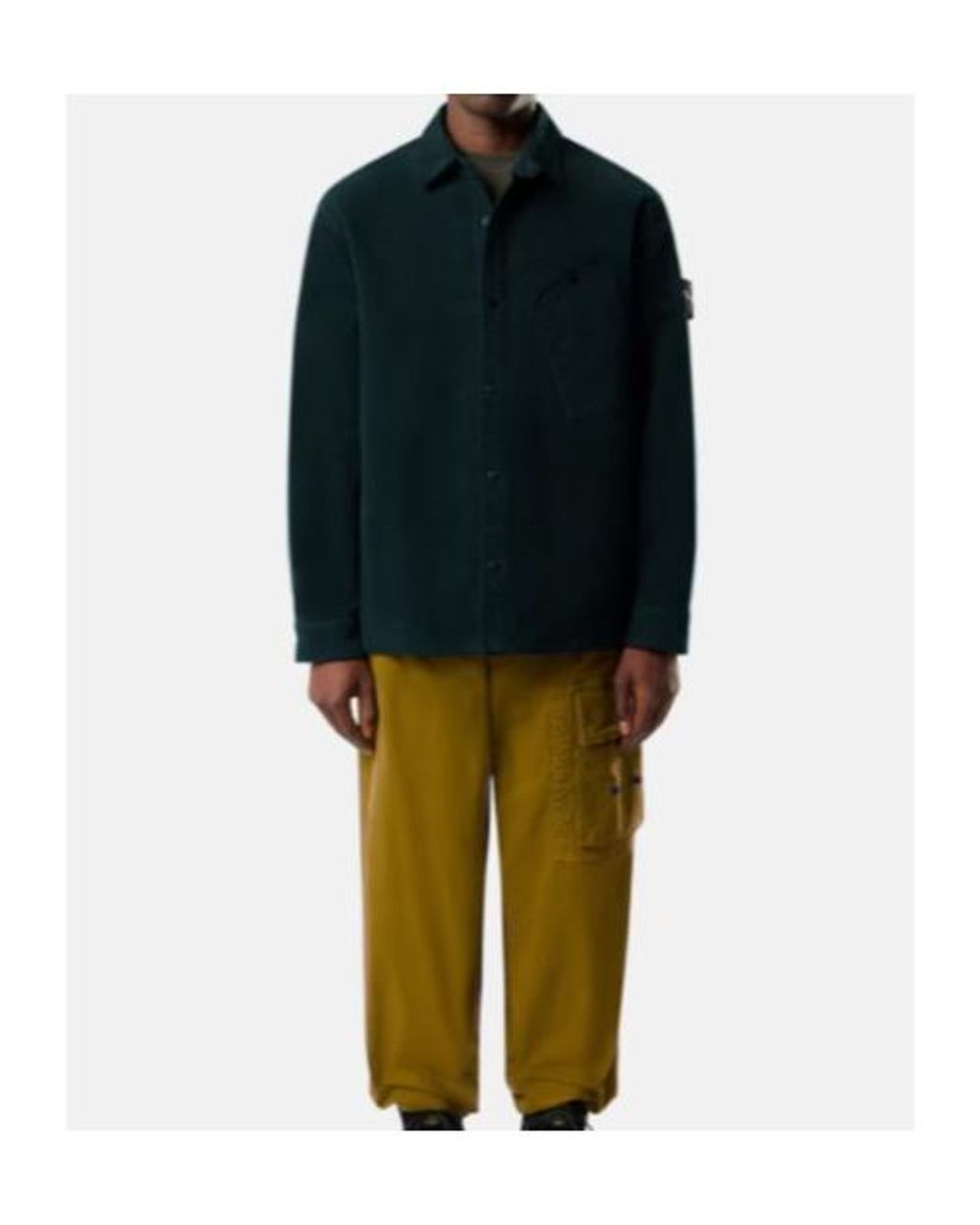 Stone Island Green Compass-Patch Corduroy Shirt for men