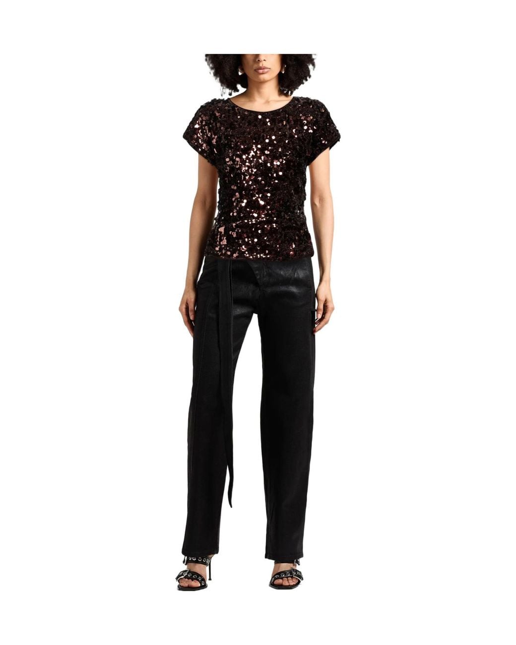 Ganni Black Solid-Color Short-Sleeved Top