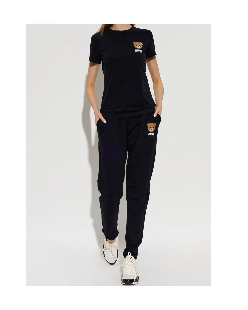 Moschino Black Bear-Printed Short Sleeved T-Shirt