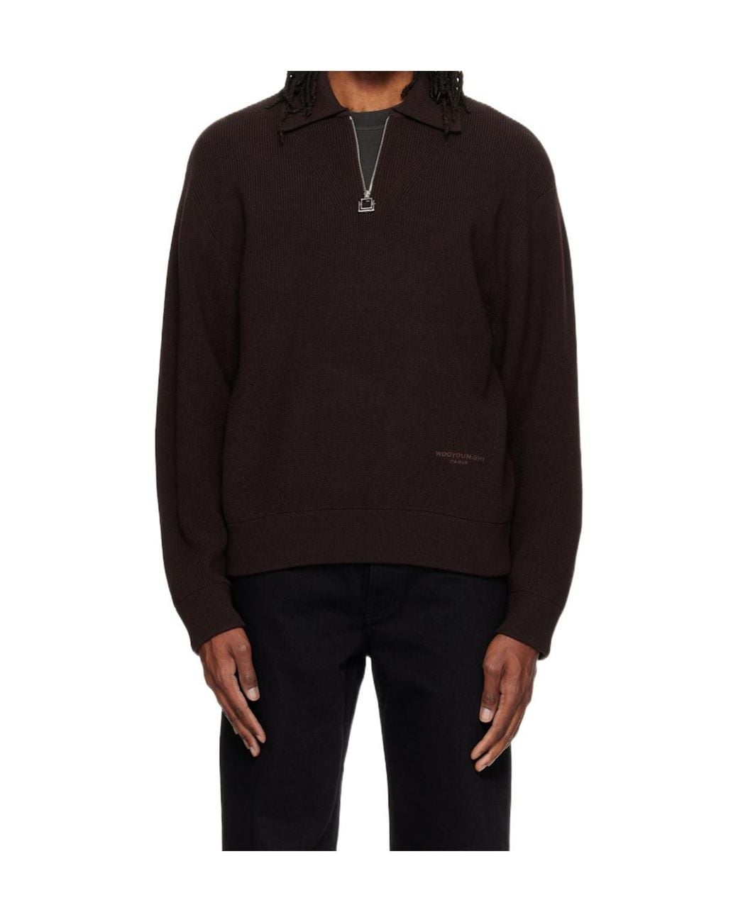 Wooyoungmi Black Zip-Neck Polo Shirt for men