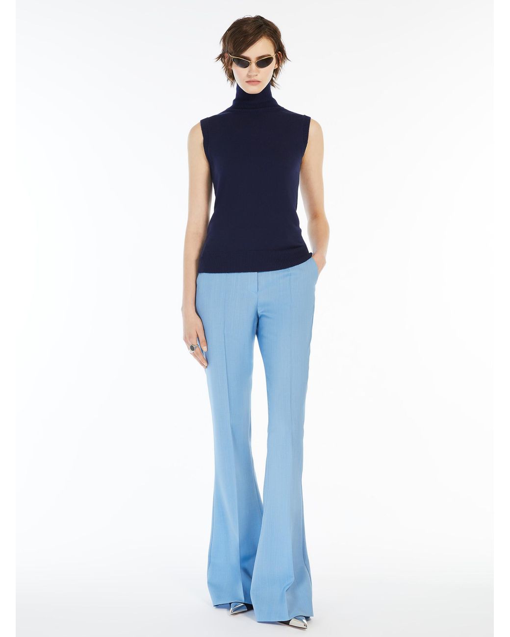 Sportmax Blue Ardenza Roll Neck Sleeveless Vest
