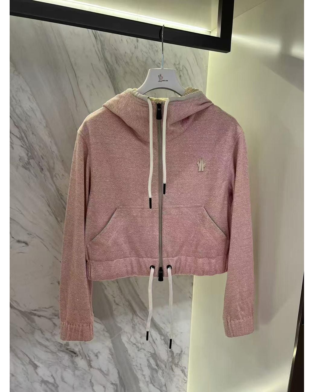 Moncler Pink Grenoble Zip-Up Drawstring Hoodie