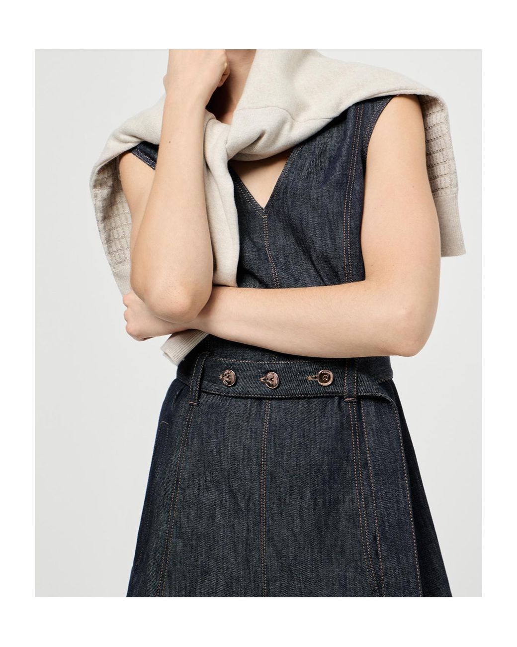 Brunello Cucinelli Denim-Effect Sleeveless Midi Dress in Blue | Lyst