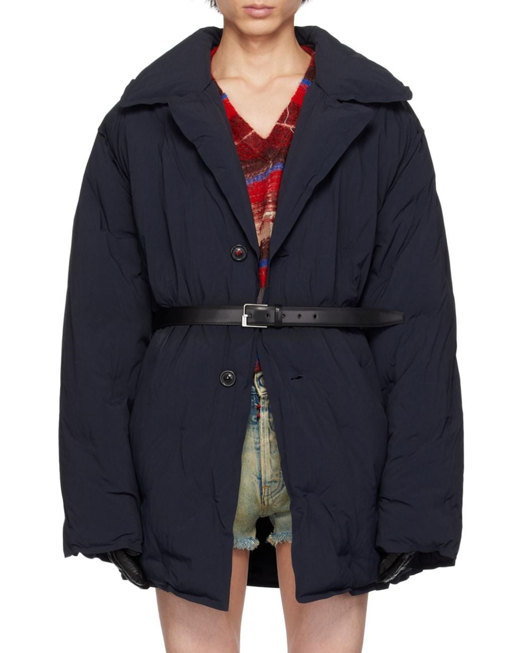Maison Margiela Black Four-Stitch Detailed Padded Coat for men