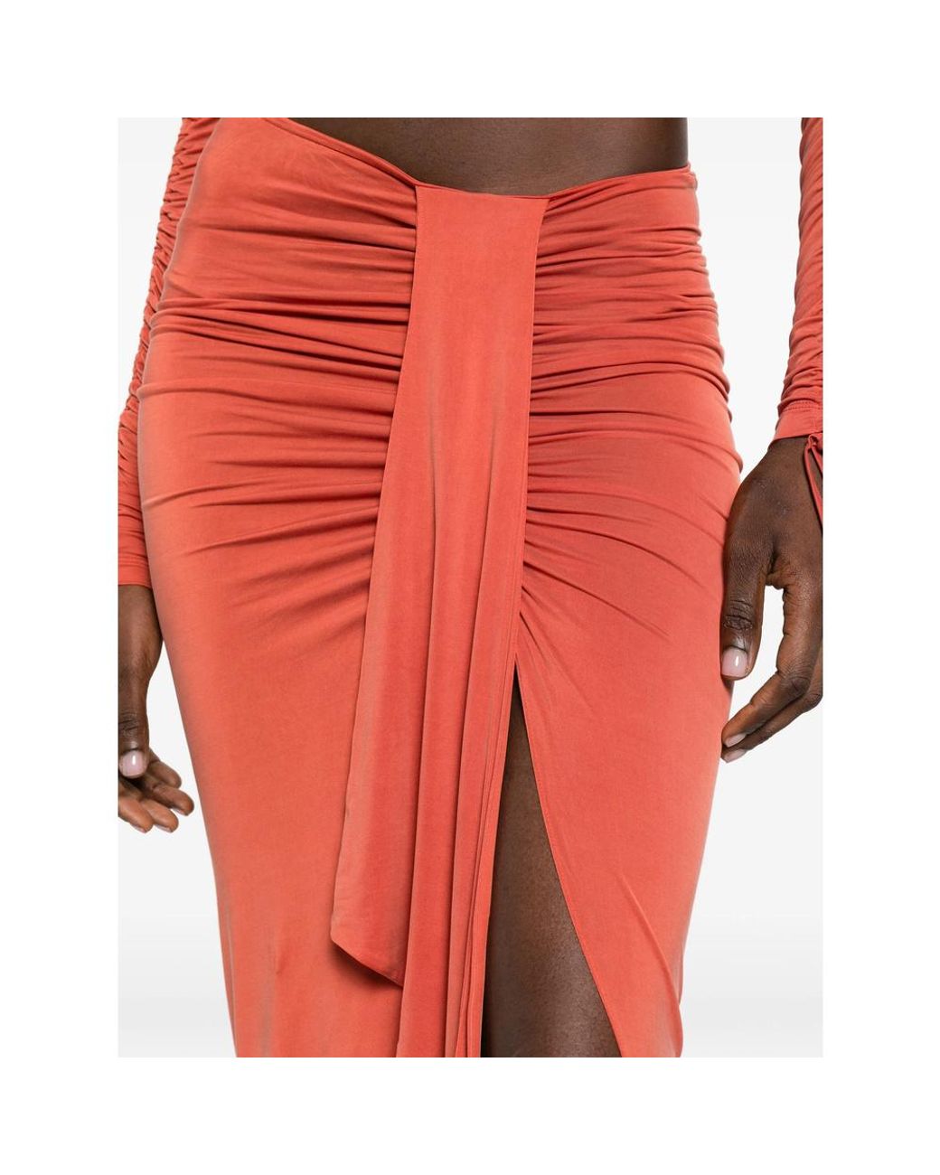 Balmain Red Asymmetrical Designed Draped Skirt