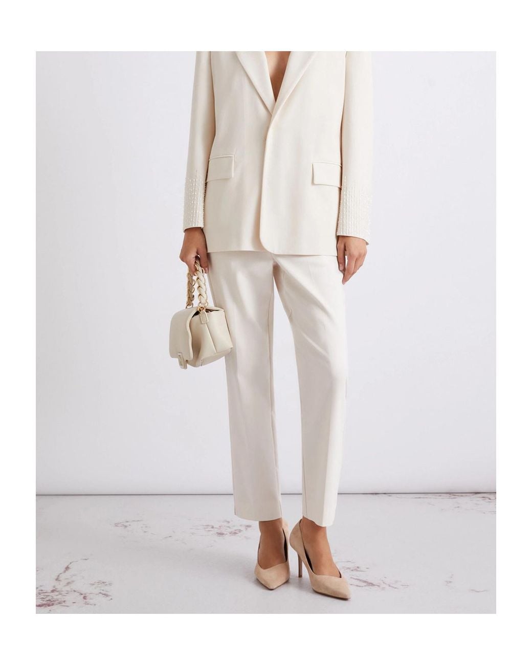 Marella White Stretch Cotton-Blend Trousers
