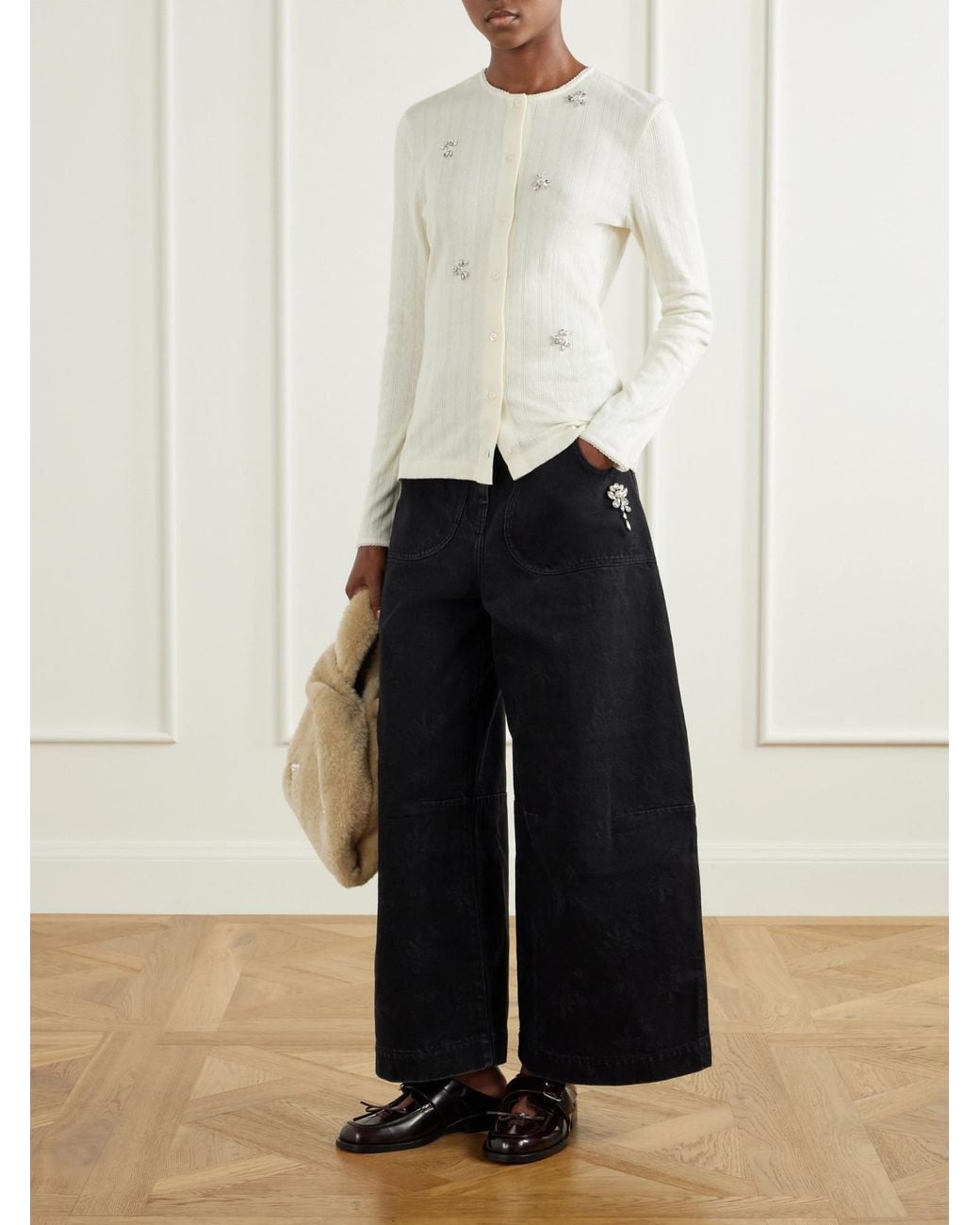 Simone Rocha Blue Floral-Print Mid-Rise Wide-Leg Jeans