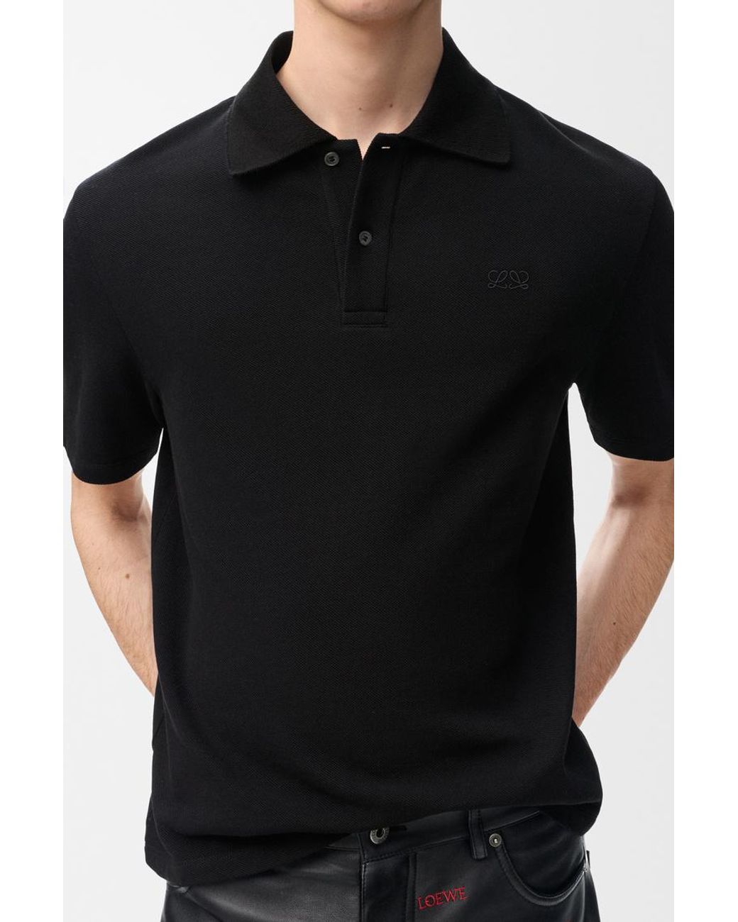 Loewe Black Anagram-Embroidered Polo Shirt for men