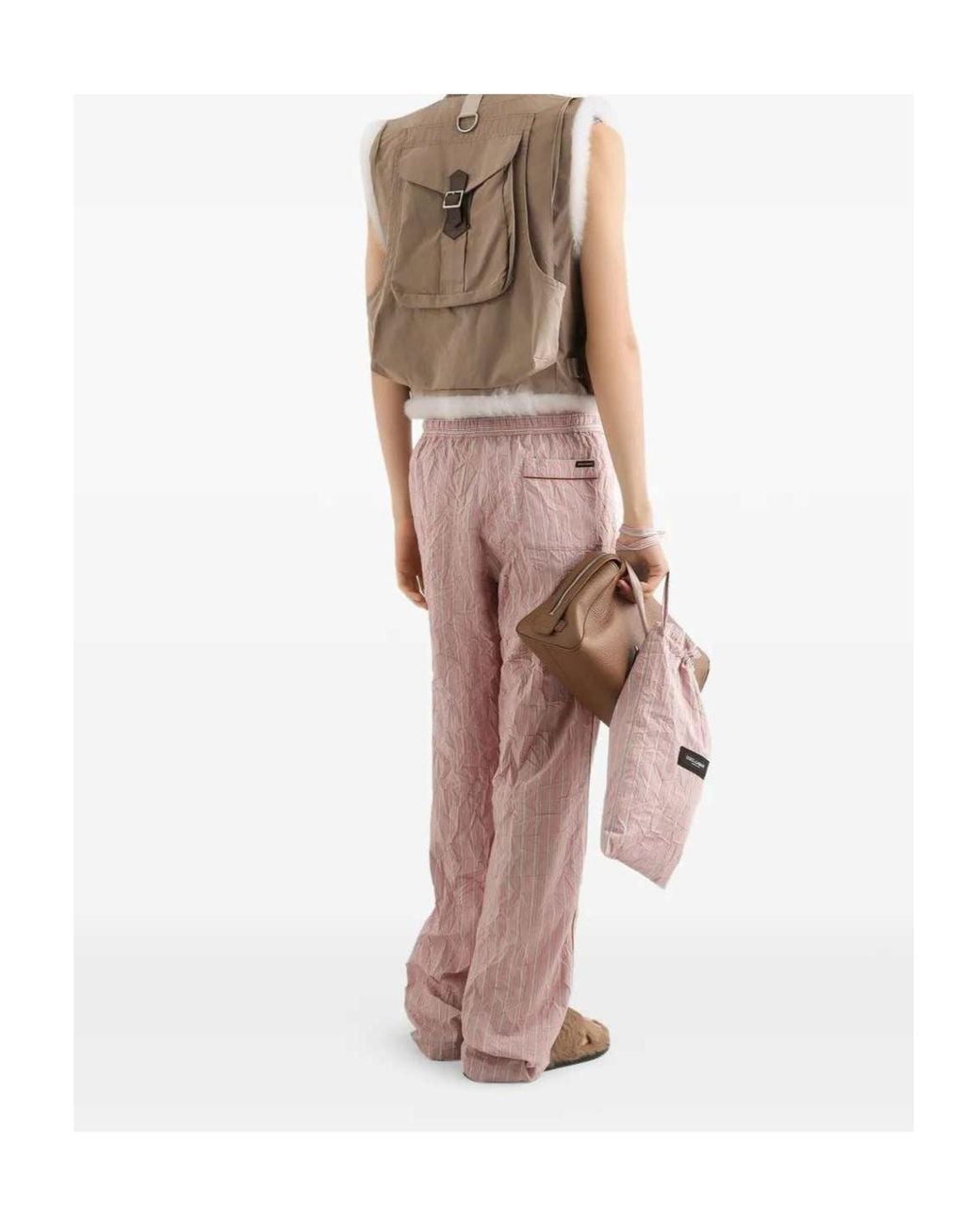 Dolce & Gabbana Pink Silk Blend Striped Loose Fit Trousers for men