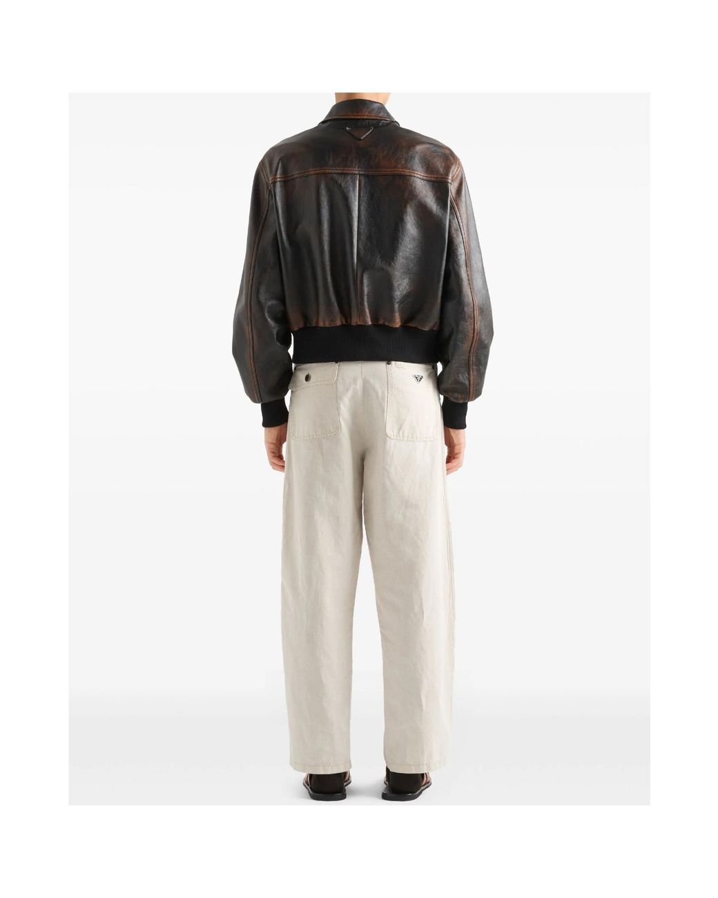 Prada White Chambray Triangle-Logo Pants for men