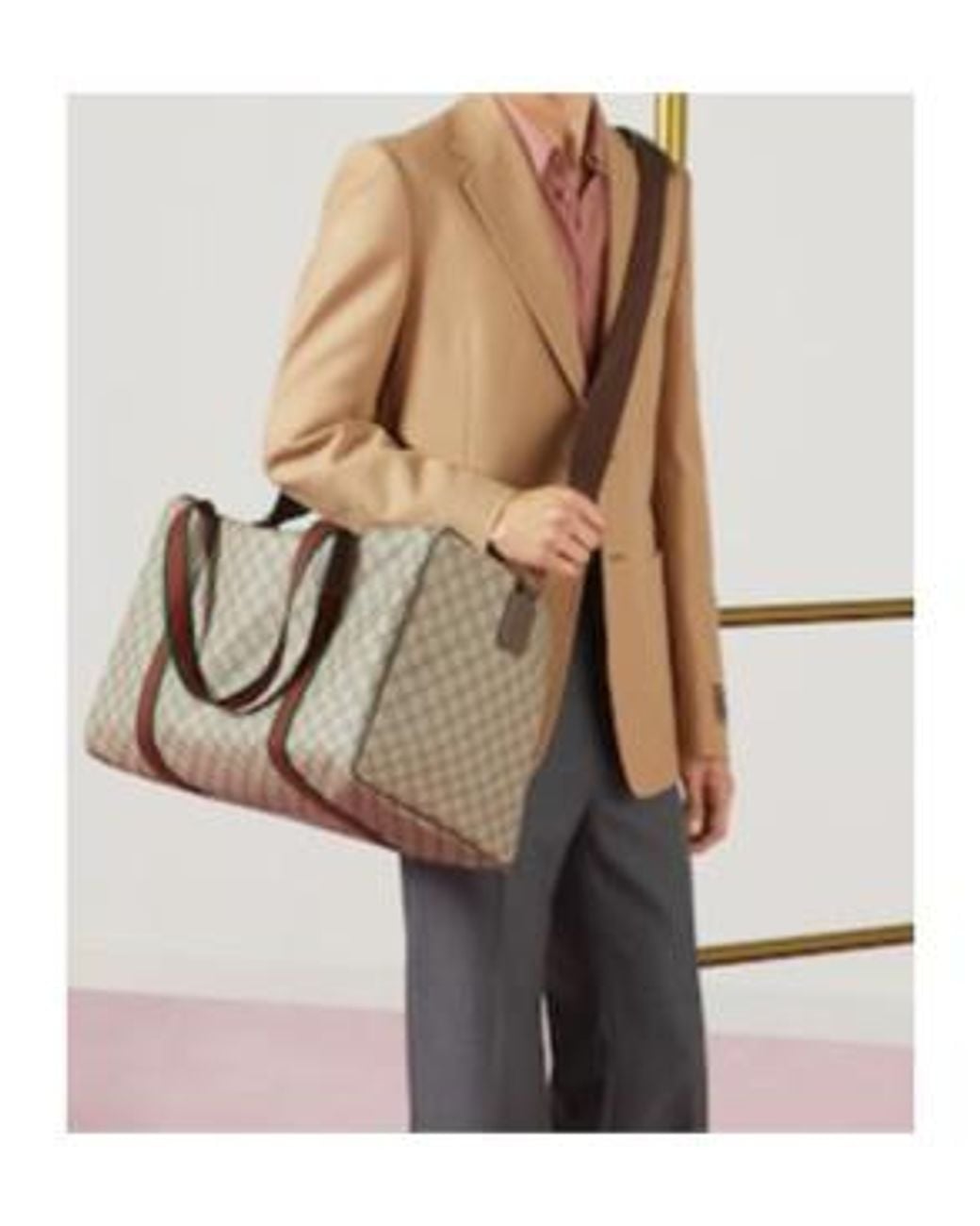 Gucci Brown Medium Duffle Bag With Web, Gg Canvas for men