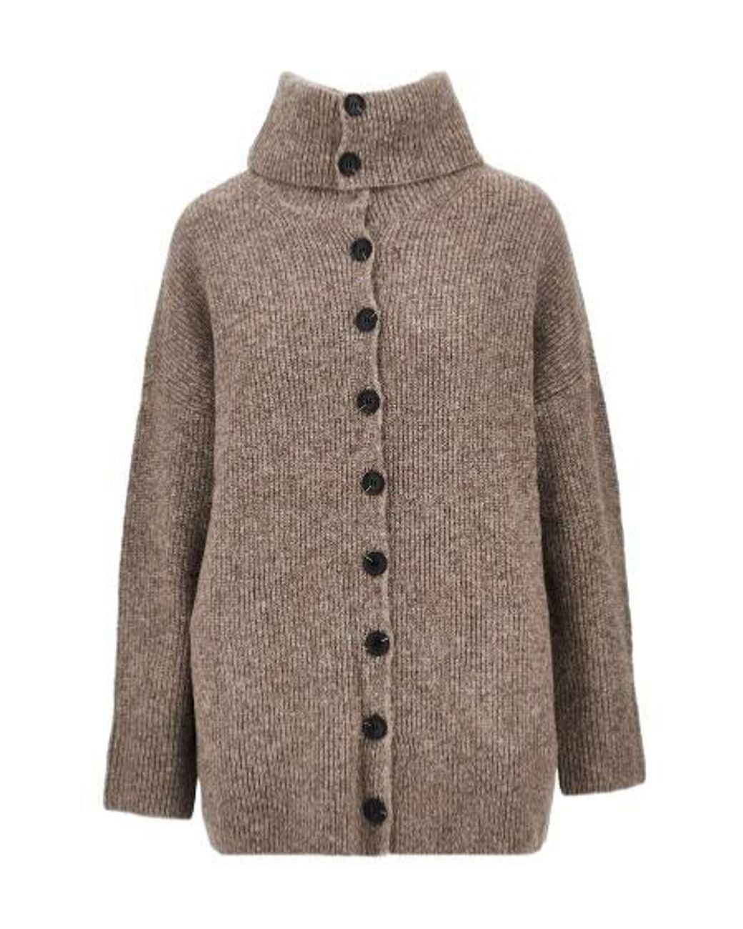 Emporio Armani Brown Boteh Capsule Ribbed-Knit High-Neck Cardigan