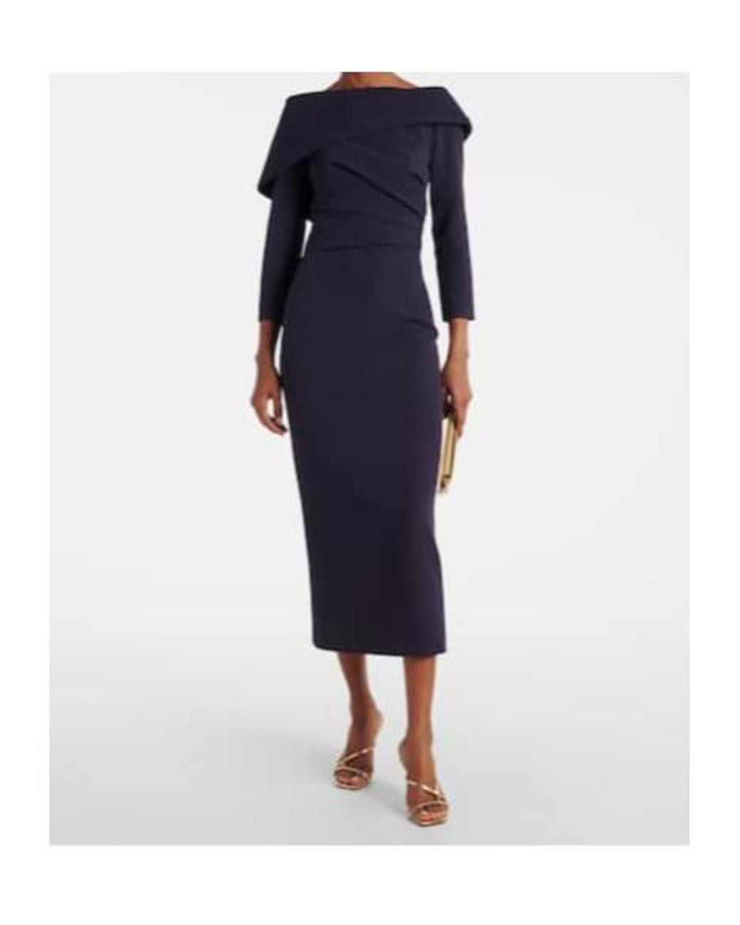 Safiyaa Blue Off-Shoulder Crêpe Midi Dress