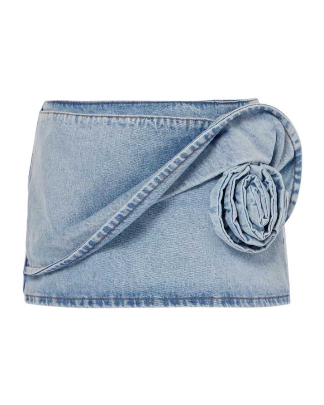 Magda Butrym Blue Floral-Appliqué Denim Miniskirt