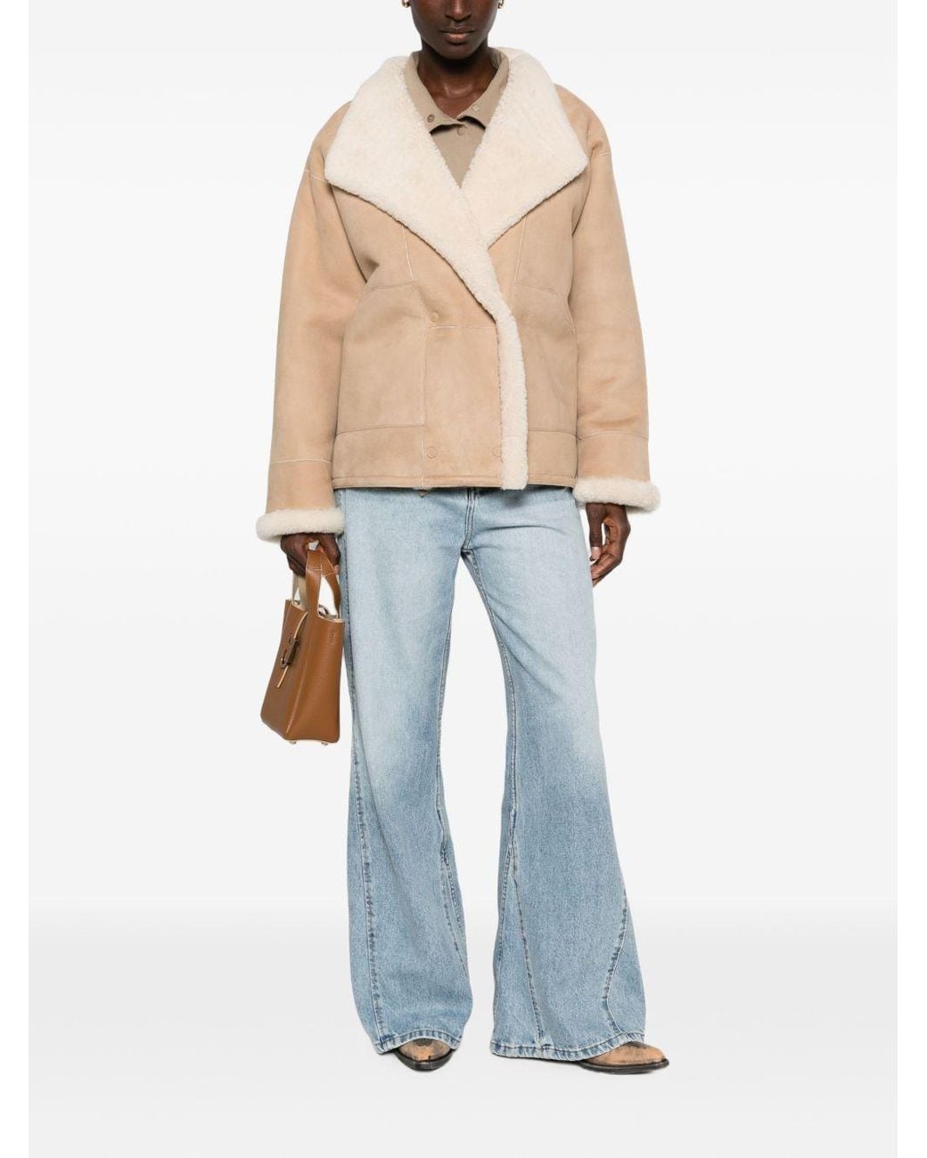 Closed Natural Shearling-Trim Double-Breasted Jacket