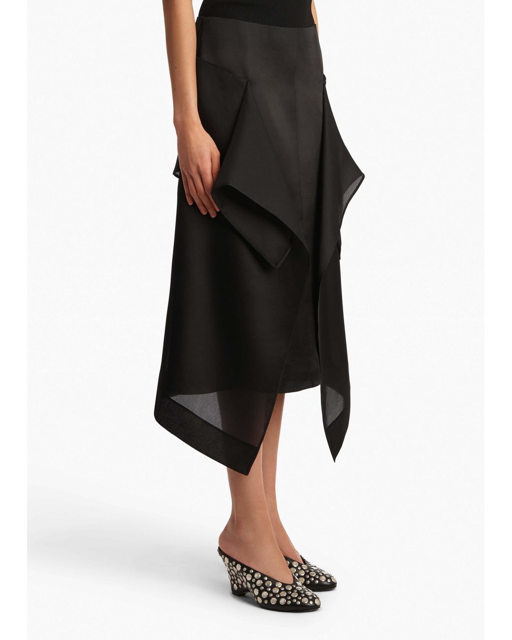Khaite Black Nina Ruffled Silk Skirt