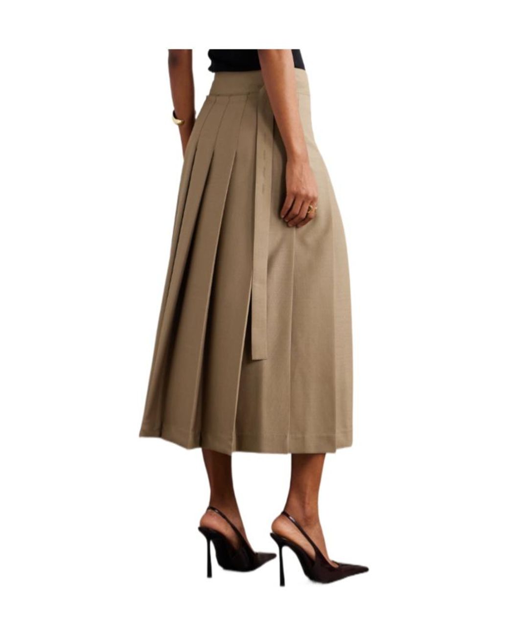 Rohe Natural Pleated Wool-Blend Midi Wrap Skirt