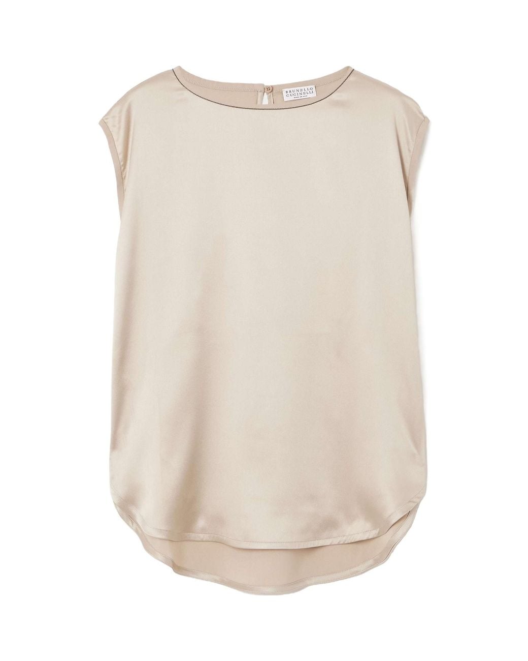 Brunello Cucinelli Natural Bead-Embellished Silk-Blend Satin Top