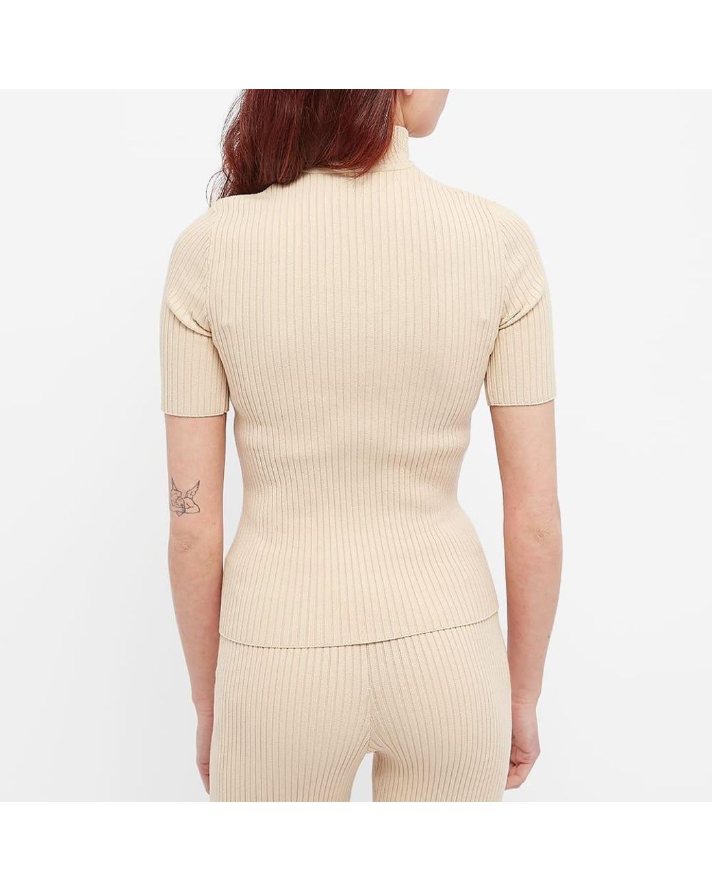 Courreges Natural Short-Sleeved Ribbed Turtleneck Sweater