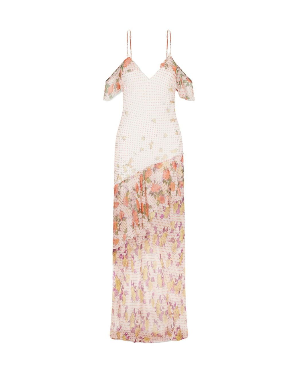 Donde Esteban Pink Ruffled Silk-Chiffon Maxi Dress