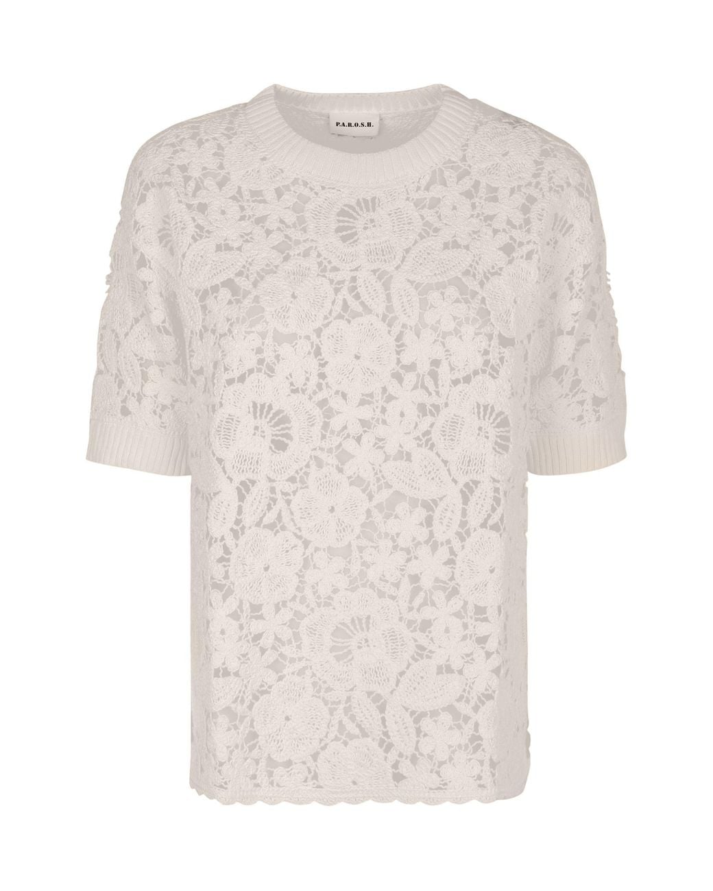 P.A.R.O.S.H. White P.A.R.O..H. Lace Detailed Short-Sleeve Top