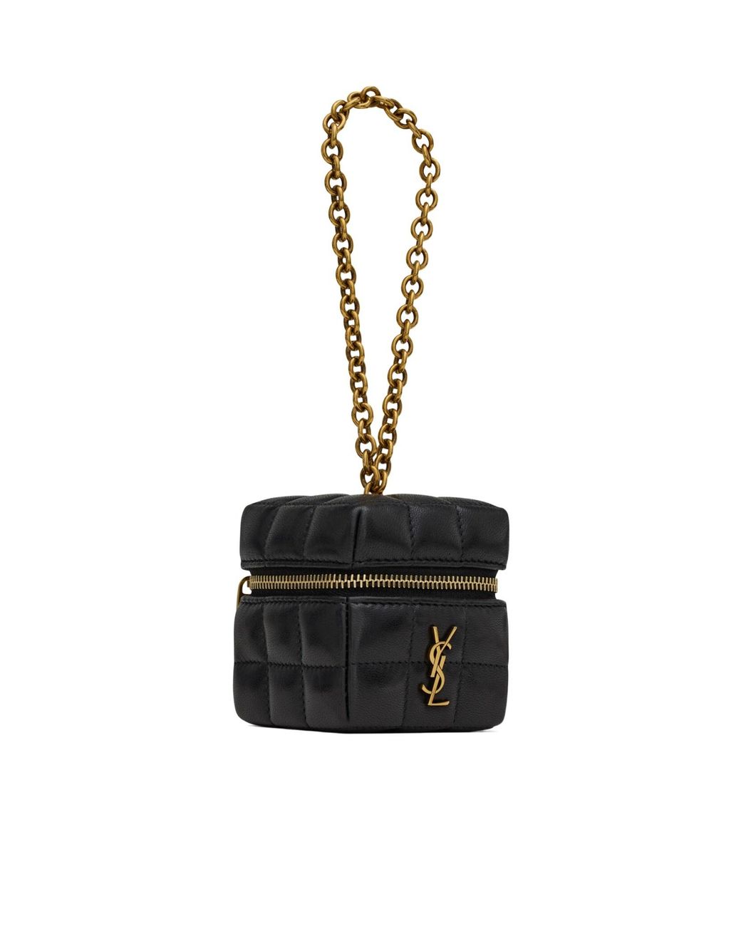 Saint Laurent White Cassandre Matelassé Carré Mini Cube On Chain
