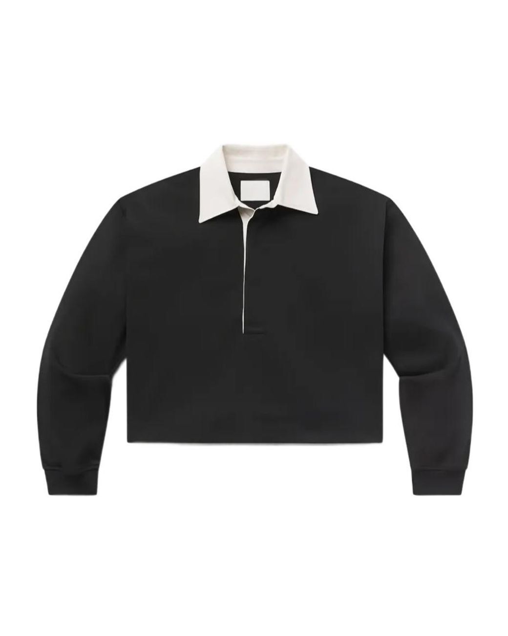 Citizens of Humanity Black Aris Rugby Cropped Long-Sleeve Polo Shirt